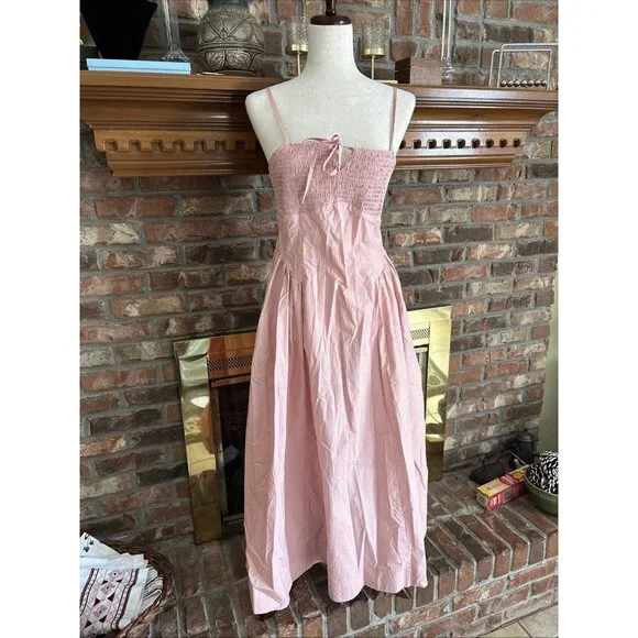 en saison Pink Pin Stripe Seersucker Dress Size Large Sundress - Picture 1 of 7